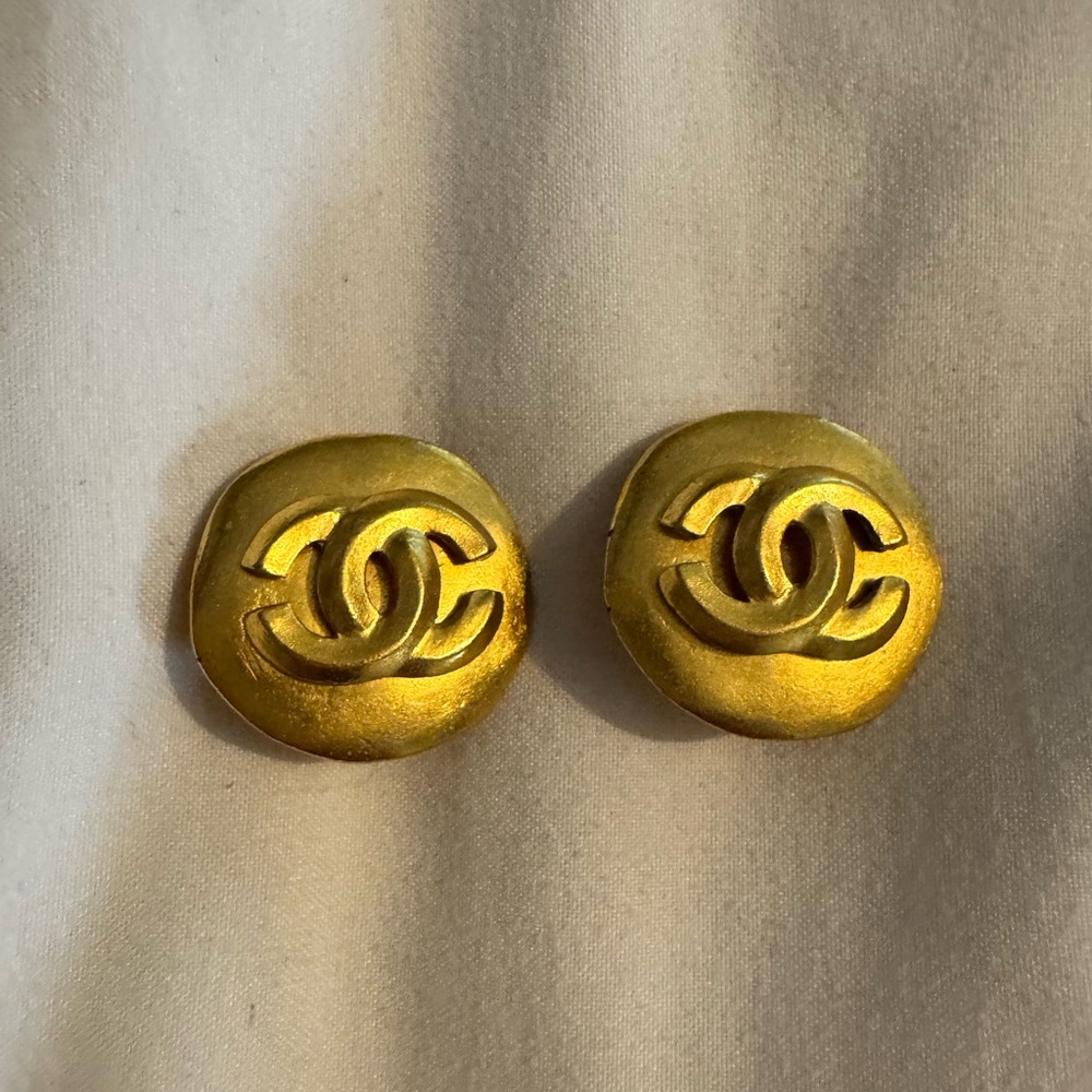 CHANEL Vintage Gold Iconic Logo Earrings